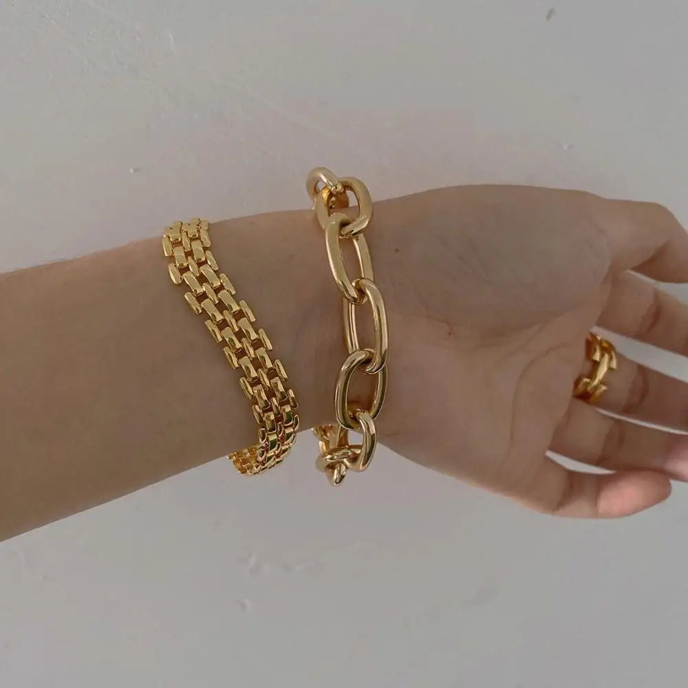 Brass With 18K Gold Pave Chunky Statement Bracelets Designer T Show Runway Gown Jewelry Rare INS Japan Korean