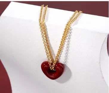 Brass Plated 18K Gold Geo Chained Heart Necklaces Women  Jewelry Punk Party T Show Designer Club Ins Rare Japan Korean Trendy