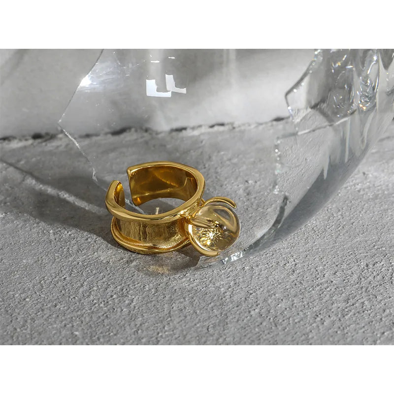 Brass Crystal Ball Rings Women Jewelry Punk Style Designer Club Cocktail Party Gown Amazing Trendy Boho Korean Japan