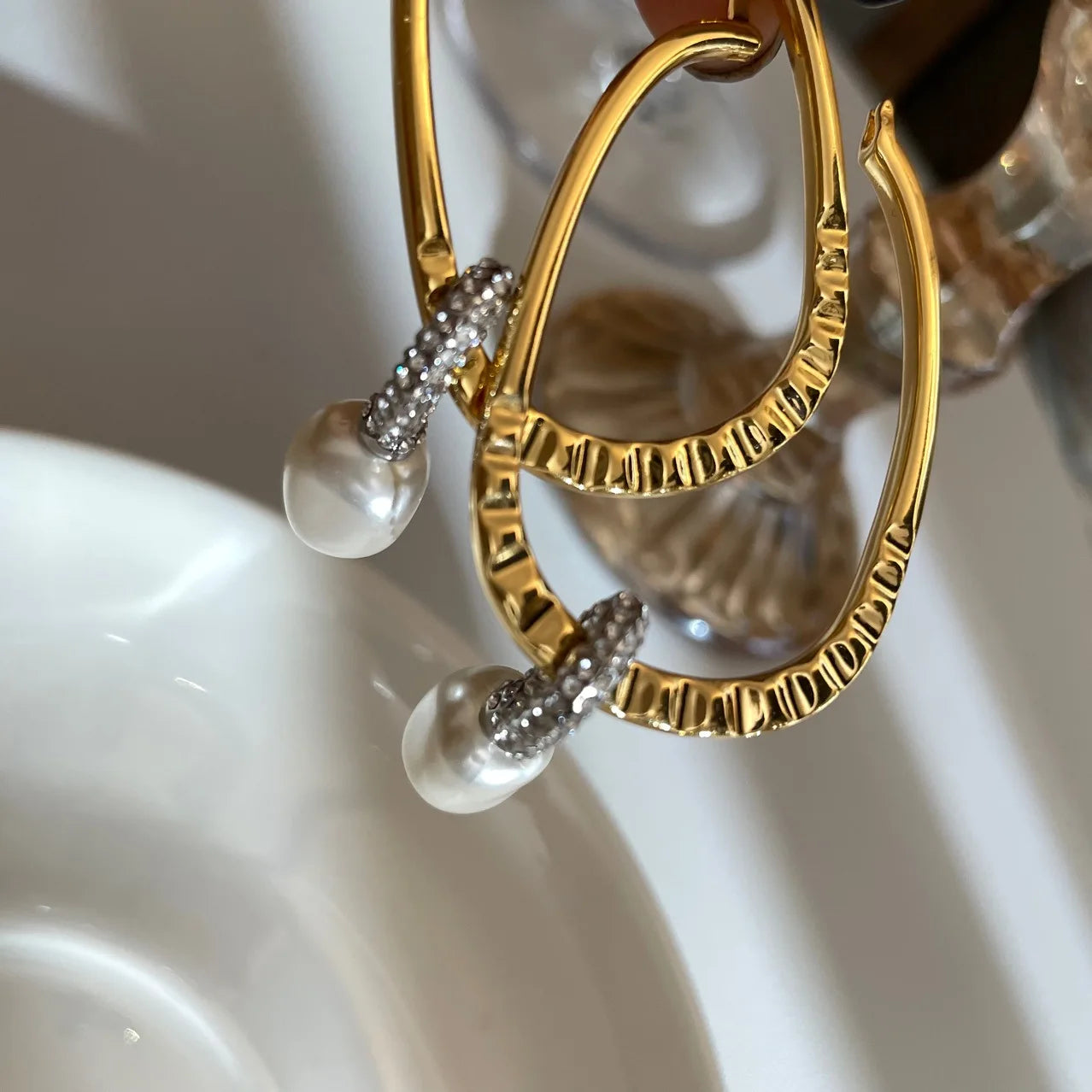 Brass AAA Zircon Faux Pearl Big Drop Earrings Women Jewelry Punk Party T Show Gown Runway Korean Japan INS