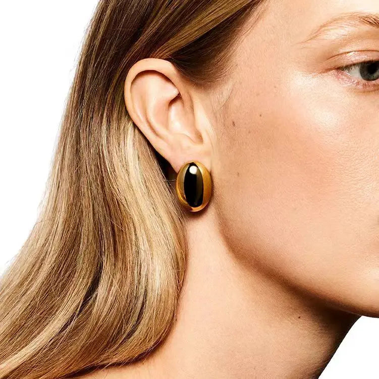 Brass With 18K Button Half Ball Earrings Women Jewelry Punk Party T Show Gown Runway Trendy  Korean Japan Israel  Style INS