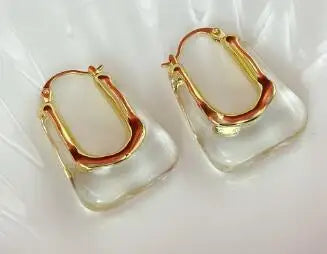 Brass Colorful Clear Resin Earrings Women Jewelry Punk Designer Runway Rare Simply Gown Boho Japan Korean