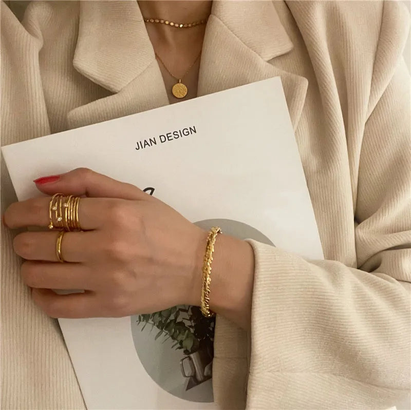 Brass With 18K Irregular Bangle Women Jewelry Chic Gown Party T Show Sweet Boho OL Simply INS Japan Korean