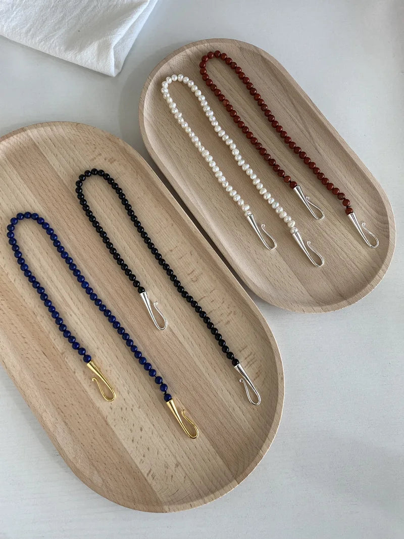 Brass Natural Beads Pearl Necklace Women Jewelry Punk Designer Runway Rare Gown Boho Japan Korean