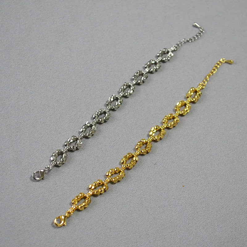 Brass With 18K Statement Chunky Cutout Linked Bangles Women Jewelry Designer T Show Runway Gown Rare INS Japan Korean Trendy
