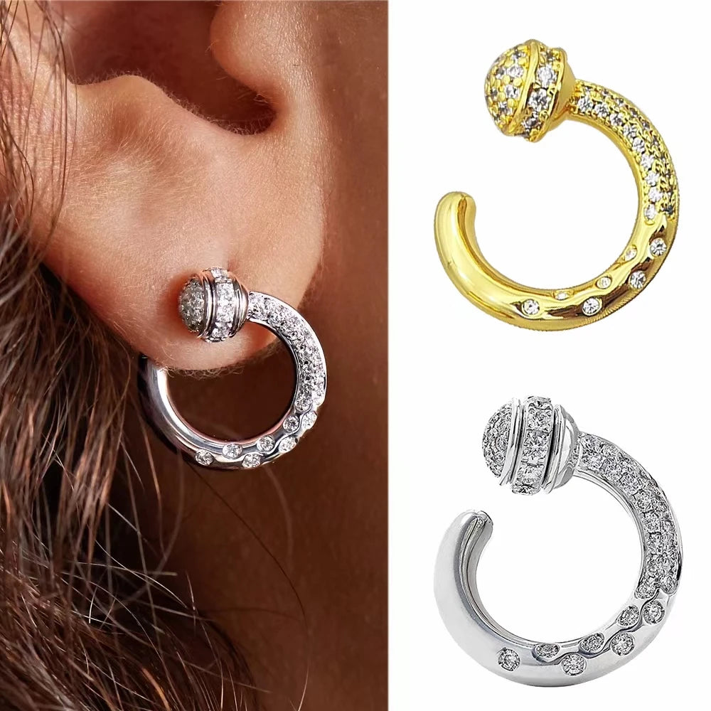 Brass With 18K Real Gold  Zirconia Swirl Stud Earrings  Women Jewelry Party Boho T Show Gown Runway Rare Korean Japan INS