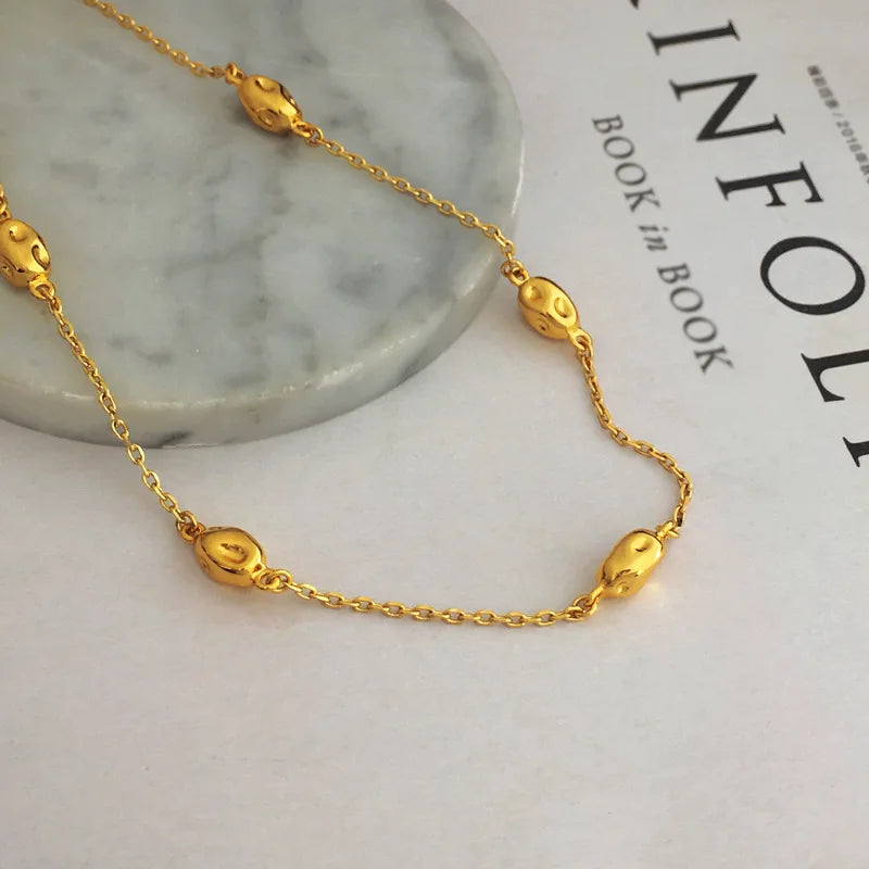 Brass With 18K Beads Choker Necklaces Punk Hiphop Designer Runway Rare Simply Gown Boho Top Japan Korean