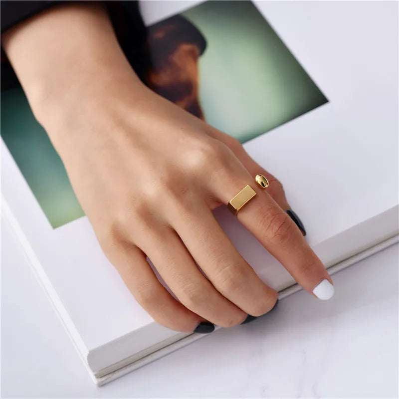 Brass Geo Solid Rings Women Jewelry Punk Boho Party Designer Club Cocktail Party Ins Rare Japan South Korean