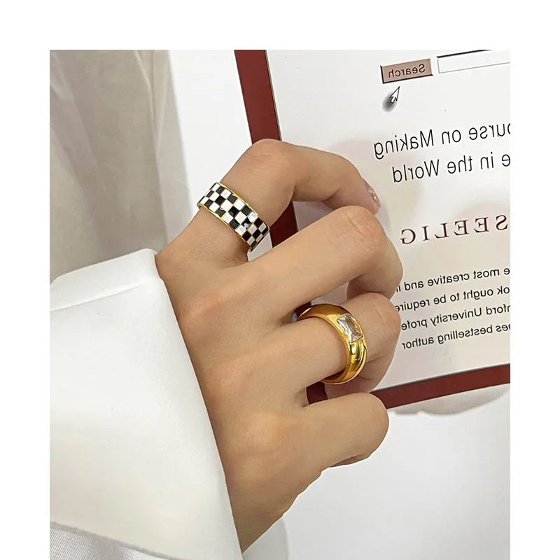 Brass With 18 K Gold AAA Zircon Solid  Ring Women Jewelry Stuning Designer T Show Club Cocktail Party Rare Japan Korean INS