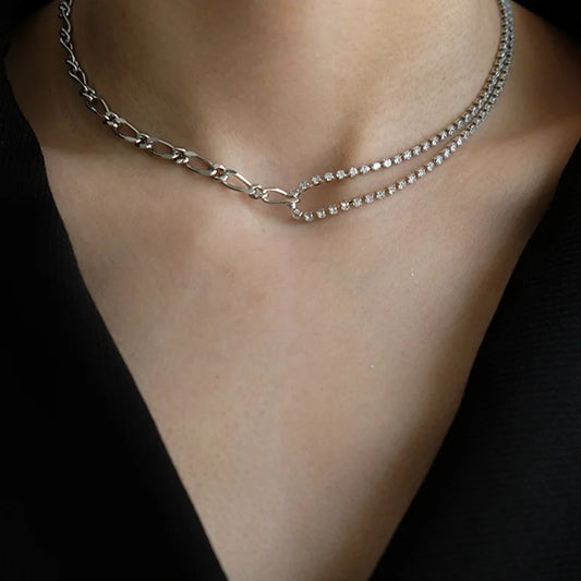 Brass Crystal Zircon Chained Choker Necklace Women  Jewelry Designer T Show Runway Gown  Rare Glam Japan Ins Glam Boho