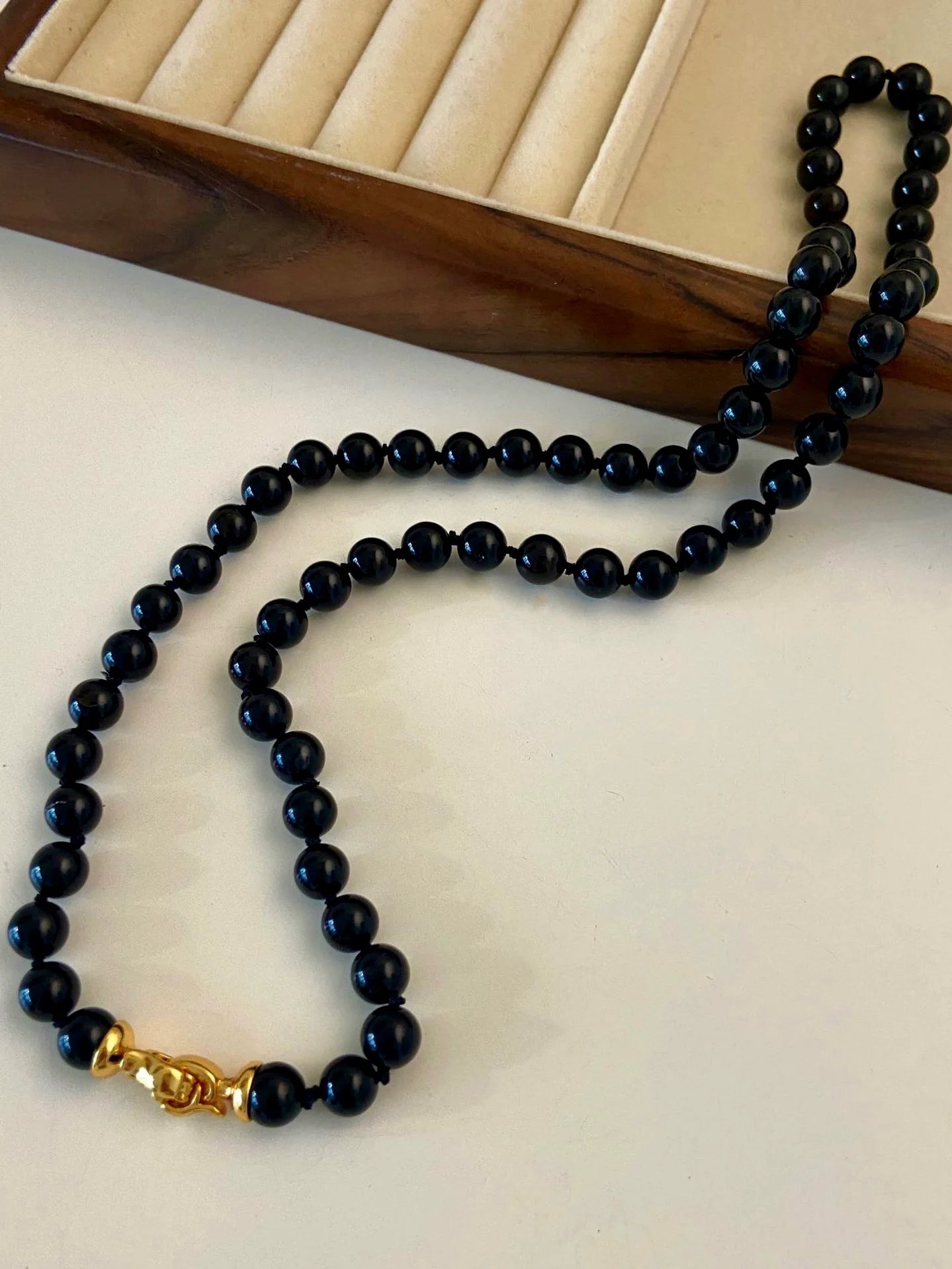 Brass With 18k Gold Natural Black Jade Beads Necklace Women Jewelry Punk Designer Runway Rare Gown Boho Japan Korean
