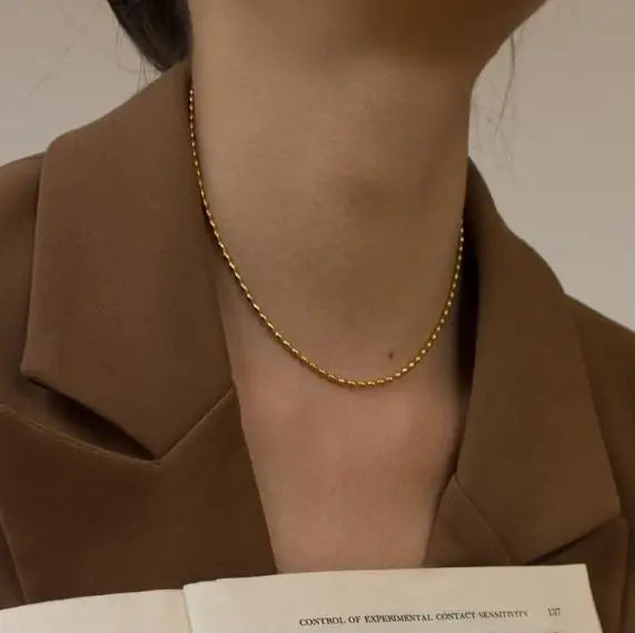 Titanium With 18K Gold Beaded Chains Pave Choker Necklace  Women Stainless Steel Jewelry Runway Gown Hiphop Rare Glam Japan Ins