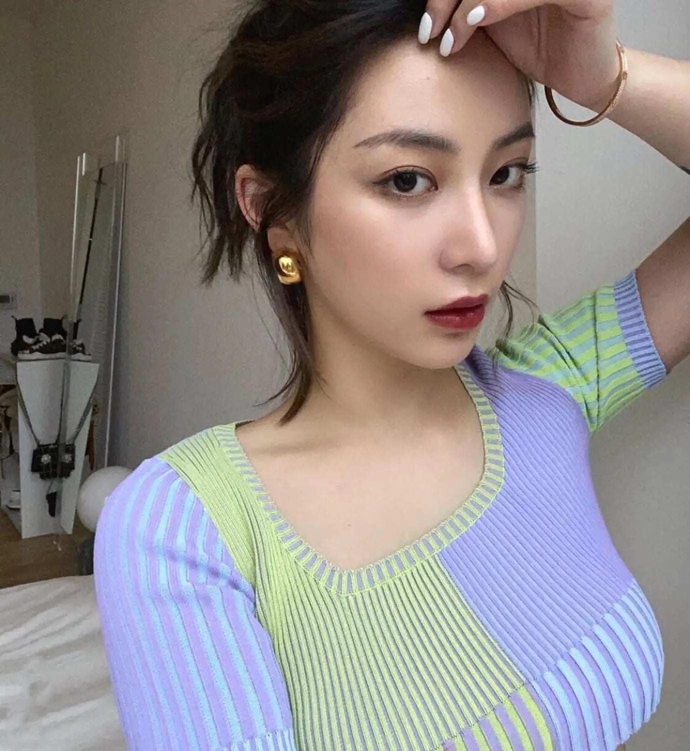 Titanium With 18K Gold Geo Wide Statement Drop Earrings Punk Party Gown Runway T show Gothic  Rare  Korean Japan INS Boho Top
