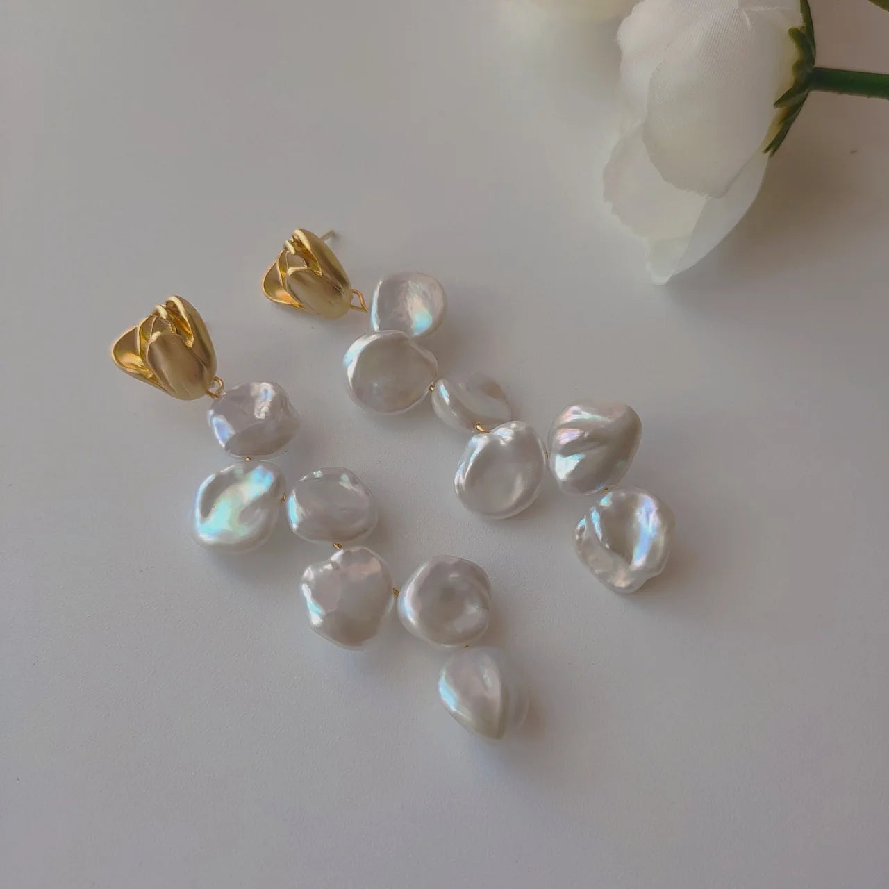 Brass Natural Floral Baroque Pearl Earrings Women Jewelry Punk Party T Show Gown Runway Korean Japan INS