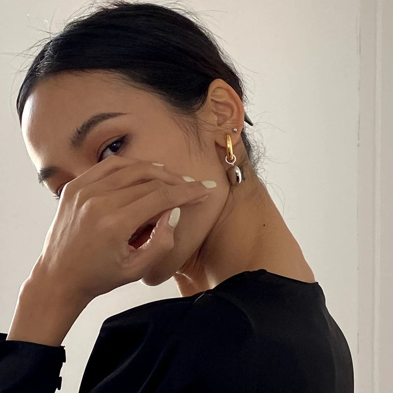Brass With 18K Gold Double Color Heart Statement Earrings Women Jewelry Punk Party Gown Runway Rare  Korean Japan Boho Hiphop