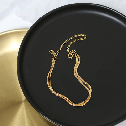 Titanium With 18 K Gold Layered Snake Chian Bracelet Women Stainless Steel Jewelry Chic Gown Japan South Korea Fashion