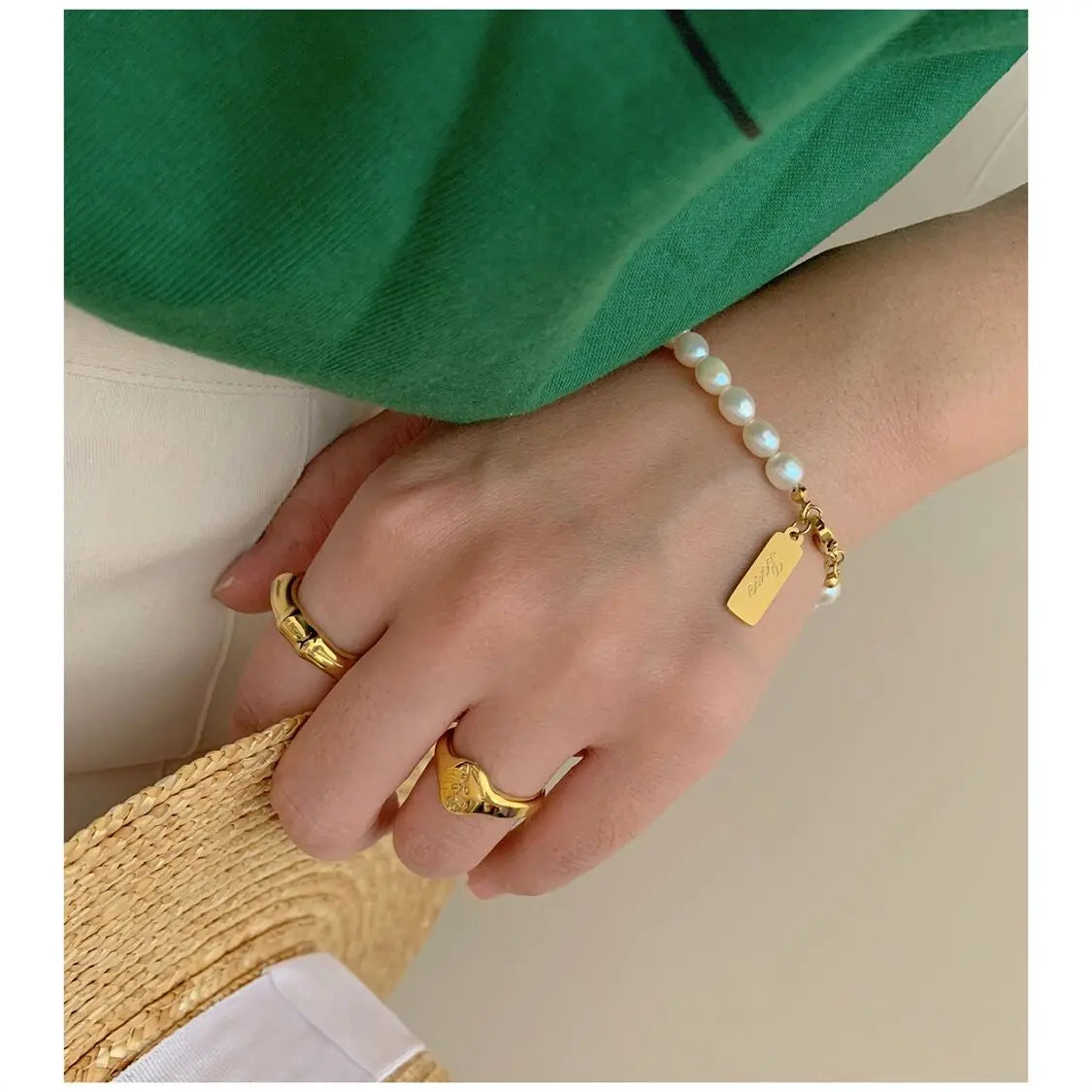 Titanium With 18K Love Real Natural Pearl Bracelets Women Jewelry Chic Gown Sweet Boho Trendy Japan Korean