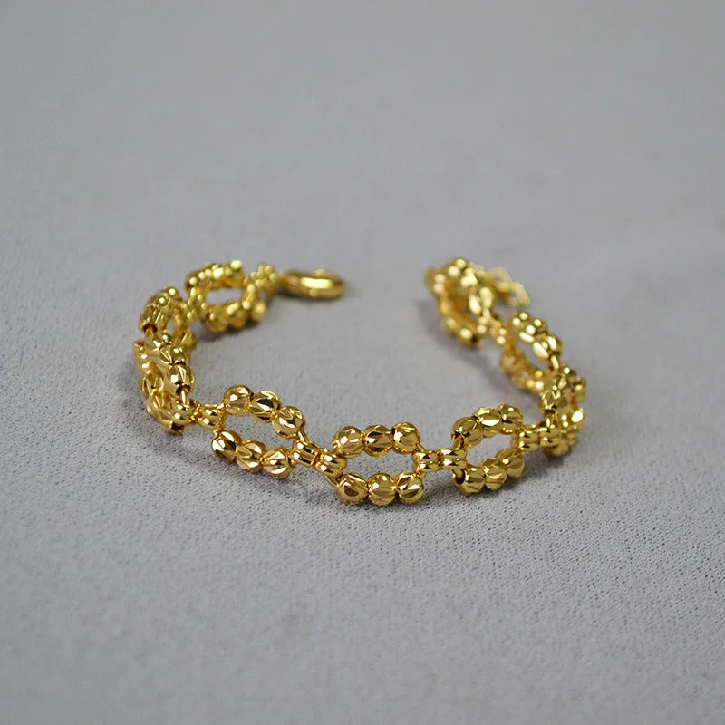 Brass With 18K Statement Chunky Cutout Linked Bangles Women Jewelry Designer T Show Runway Gown Rare INS Japan Korean Trendy