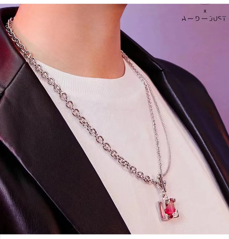 Brass AAA Zircon Red Natural Stone Necklace Women Jewelry Punk Designer Runway Rare Simply Gown Boho Japan Korean