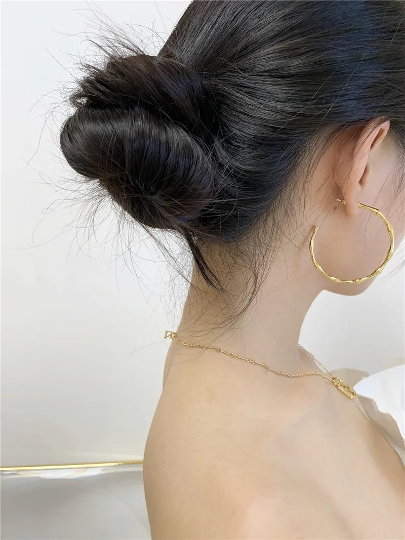 Brass With 18k Gold Simply BIg Size Bamboo Earrings Women Jewelry Party T Show Gown Runway Rare Korean Japan Trendy INS