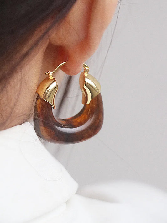 Brass With 18K Gold Resin Statement Hoop Earrings Women Jewelry Punk Party Gown  Runway  Korean Japan