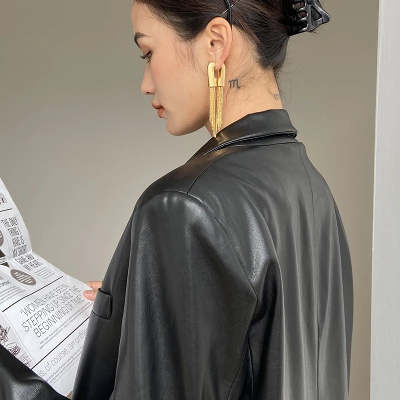Brass With 18K Gold Long Tassel  Statement Drop Earrings Women Jewelry Party T Show Gown Punk Gothic Top Runway Korean Japan