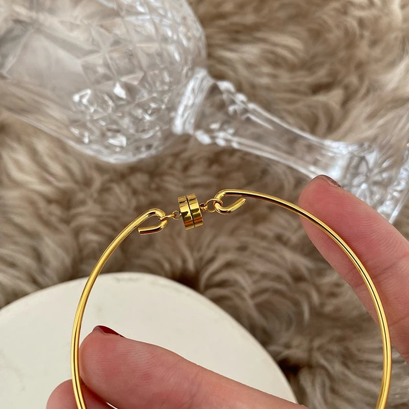 Titanium With 18K Simply Lucky Bangle Women Jewelry Chic Gown Party T Show Sweet Boho OL Simply INS Japan Korean