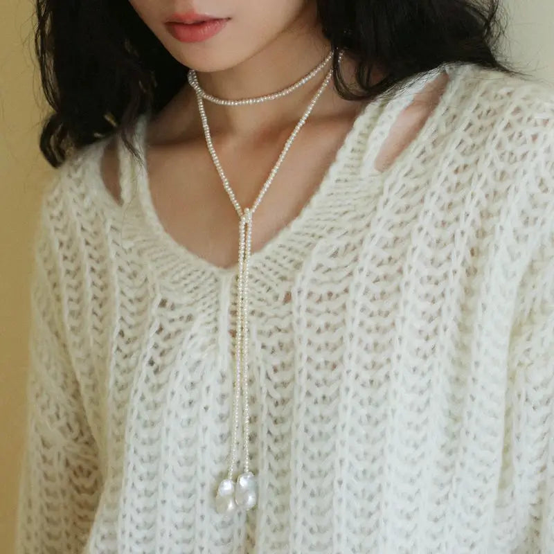 Brass Chunky Long Size Natural Baroque Pearl Necklace Women Jewelry Punk Designer Runway Rare Gown Boho Japan Korean