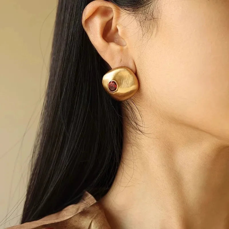 Brass With 18K Gold Retro Rhinestoned Beads Earrings Women Jewelry Punk Party T Show Gown Runway Korean Japan INS