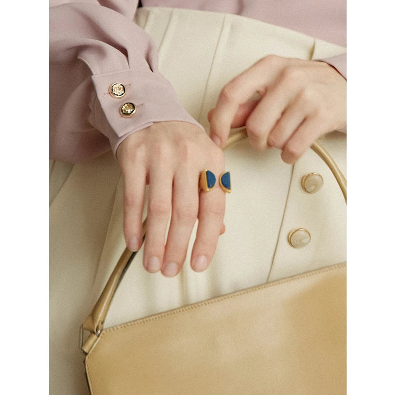 Brass With 18 K Gold Retro Natual Stone Rings Women Jewelry Punk Designer Club Cocktail Party Japan Korea Fashion