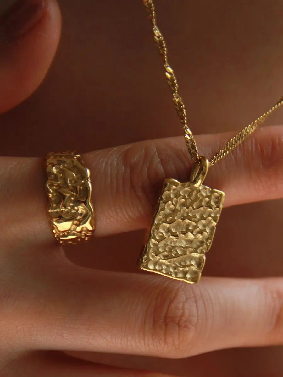 18K Gold Filled Geo Wrinkle Necklace Women Jewelry Punk Designer Runway Rare Simply Gown Boho Japan Korean