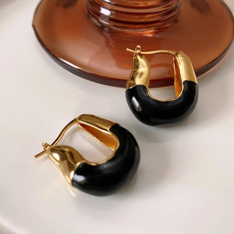 Brass With 18K Colorful Enemal Hoop Earrings Punk Party Gown Runway rare Boucle d'oreille Korean Japan Style Fashion