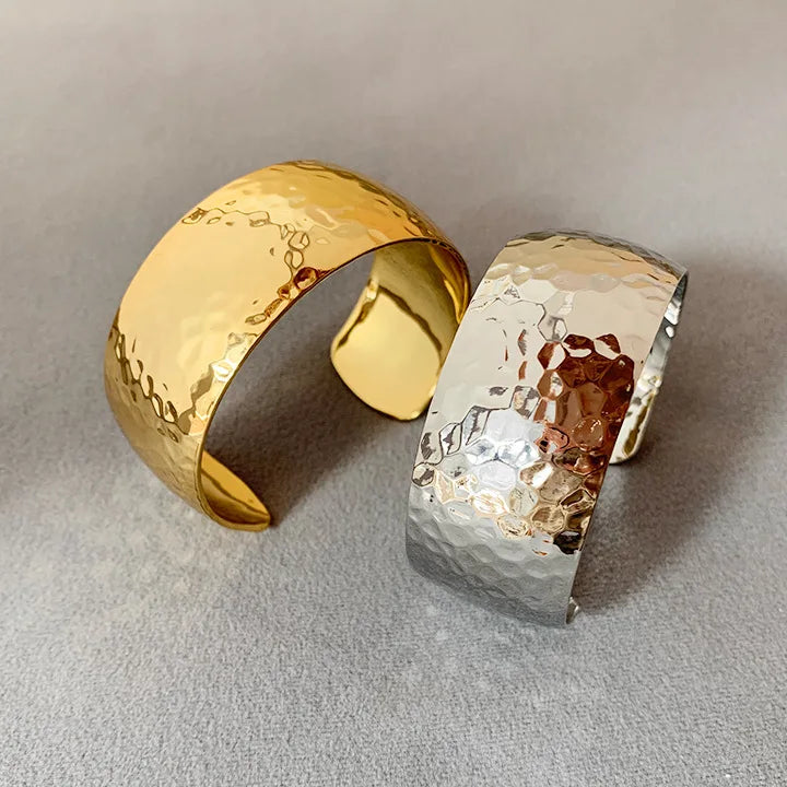 Brass With 18K Statement Chunky Wide Rugged Bangle Women Jewelry Designer T Show Runway Gown Rare INS Japan Korean Trendy