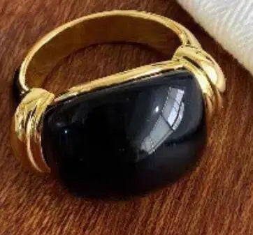 Brass Chunky Natural Stone Solid Rings Women  Jewelry Punk Designer Club Cocktail  Party Boho Japan Korean