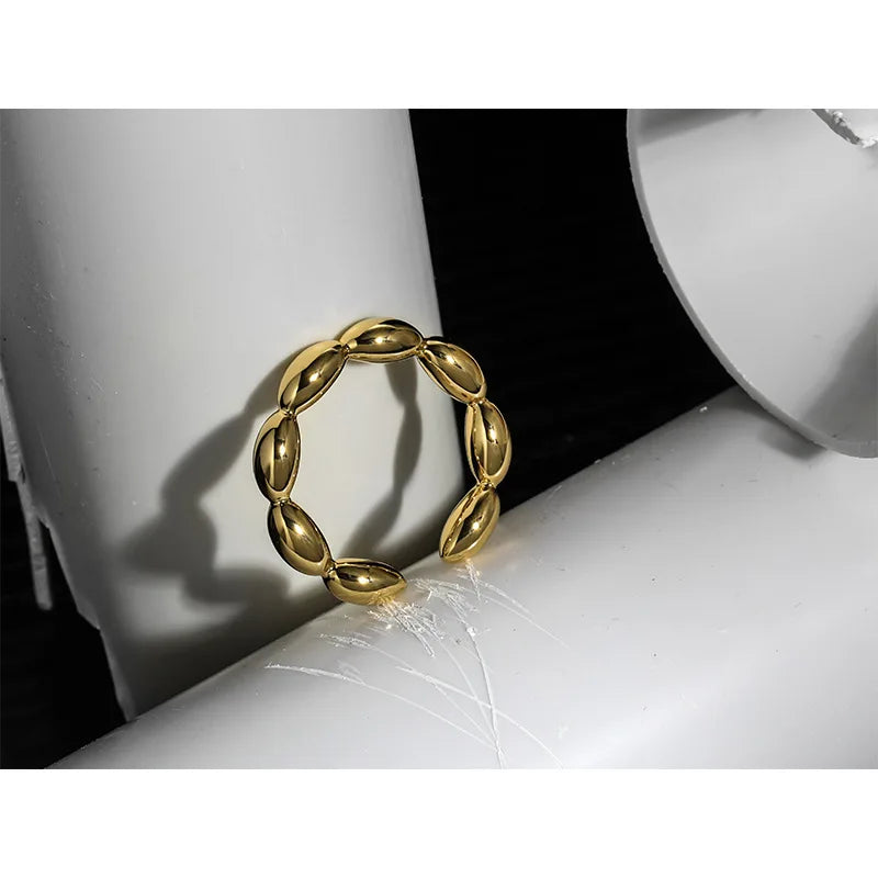 Brass With 18K Gold Stunning Stackble Beads Ring Women Jewelry Designer T Show Club Cocktail Party Rare Hiphop Japan Korean