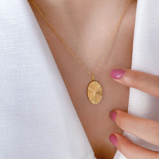 Titanium With 18K Gold Oval Pendant Necklaces Women  Jewelry Punk Party T Show Designer Club Ins Rare Japan Korean