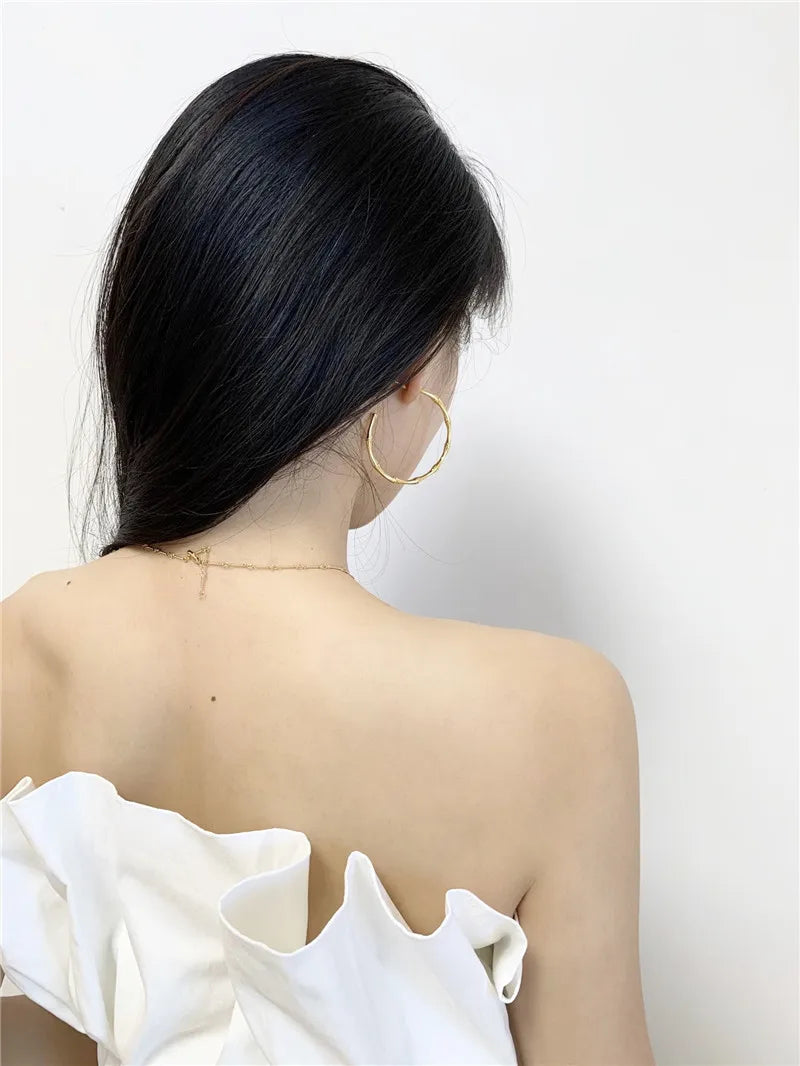 Brass With 18k Gold Simply BIg Size Bamboo Earrings Women Jewelry Party T Show Gown Runway Rare Korean Japan Trendy INS