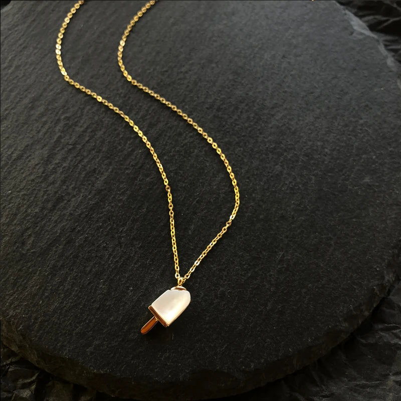 Titanium Geo Shell Ice Cream Charm Necklace Women 361l Stainless Steel Jewelry Designer T Show Runway Boho Trendy Gown Japan