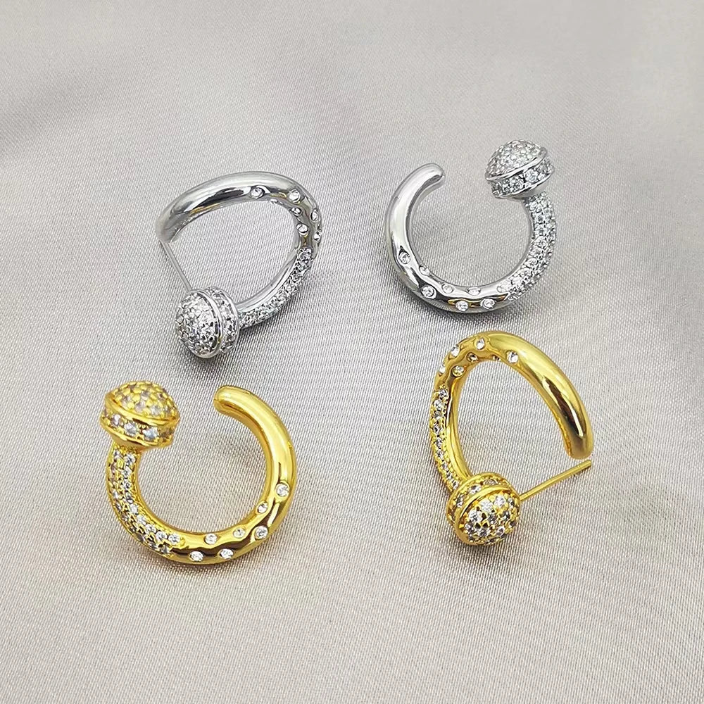 Brass With 18K Real Gold  Zirconia Swirl Stud Earrings  Women Jewelry Party Boho T Show Gown Runway Rare Korean Japan INS