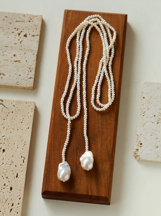 Brass Chunky Long Size Natural Baroque Pearl Necklace Women Jewelry Punk Designer Runway Rare Gown Boho Japan Korean