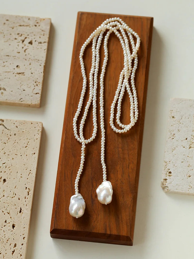 Brass Chunky Long Size Natural Baroque Pearl Necklace Women Jewelry Punk Designer Runway Rare Gown Boho Japan Korean