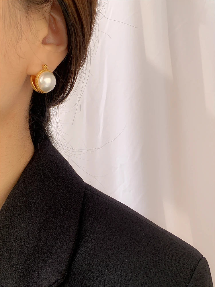 Brass With 18k Gold Double Glass Pearl Earrings Women Jewelry Party T Show Gown Runway rare Korean Japan Trendy INS
