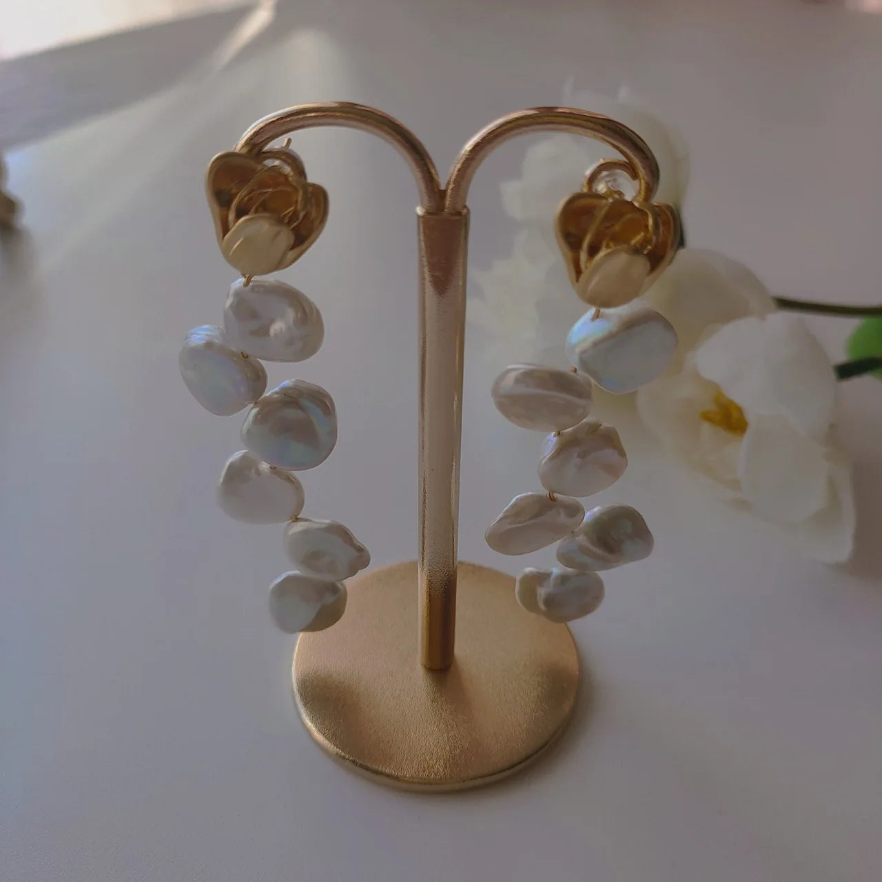 Brass Natural Floral Baroque Pearl Earrings Women Jewelry Punk Party T Show Gown Runway Korean Japan INS