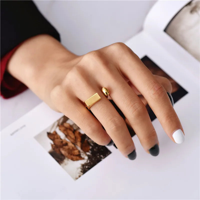 Brass Geo Solid Rings Women Jewelry Punk Boho Party Designer Club Cocktail Party Ins Rare Japan South Korean