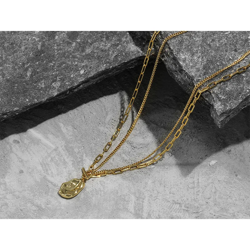 Brass With 18K Gold Layered OT Chain Beads Pendant Necklace Women Jewelry Punk Designer Runway Rare Gown Boho Japan Korean