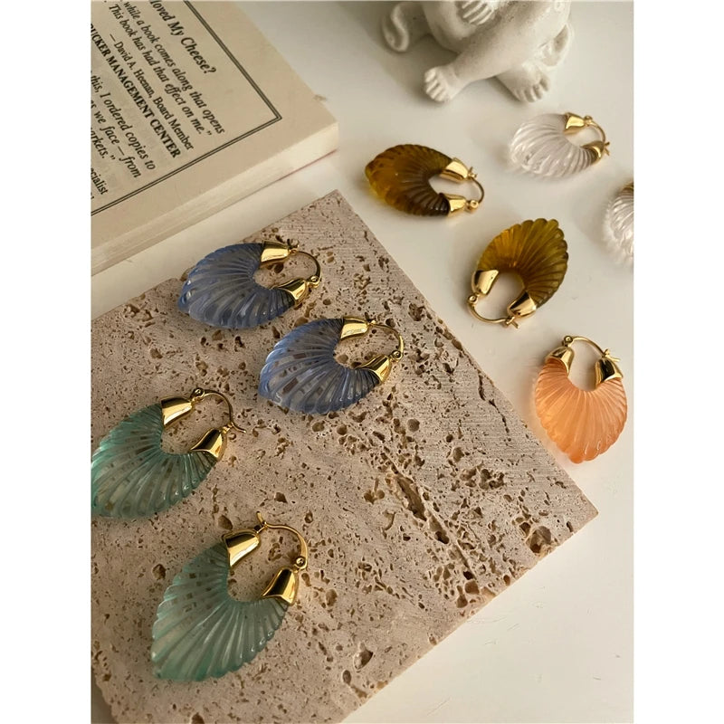 Brass With 18k Gold Geo Leaves Crylic Earrings Women Jewelry Party T Show Gown Punk Gothic Top Runway Korean Japan