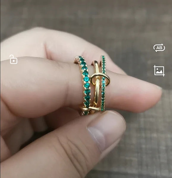 Brass AAA Zircon Pink White Blue Color Link Chain Rings Women Jewlery Designer T Show Club Cocktail Party Rare Japan Korean INS