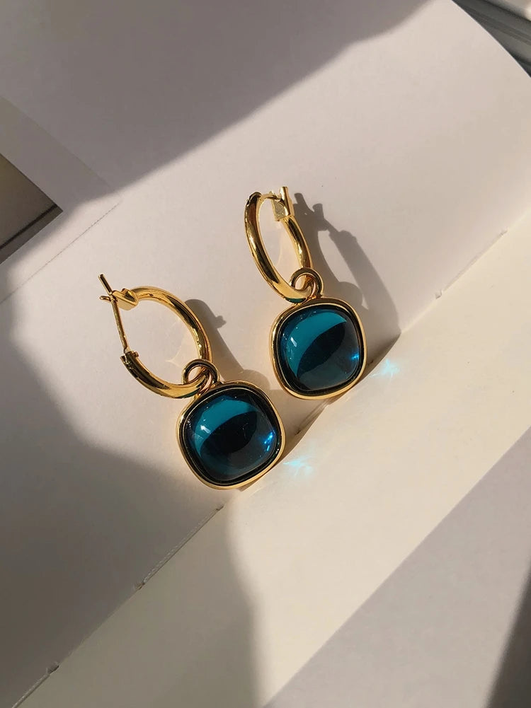 Brass With 18k Gold Candy Color Crystal Statement Drop Earrings Women Jewelry Party Boho T Show Gown Runway Rare Korean Japan