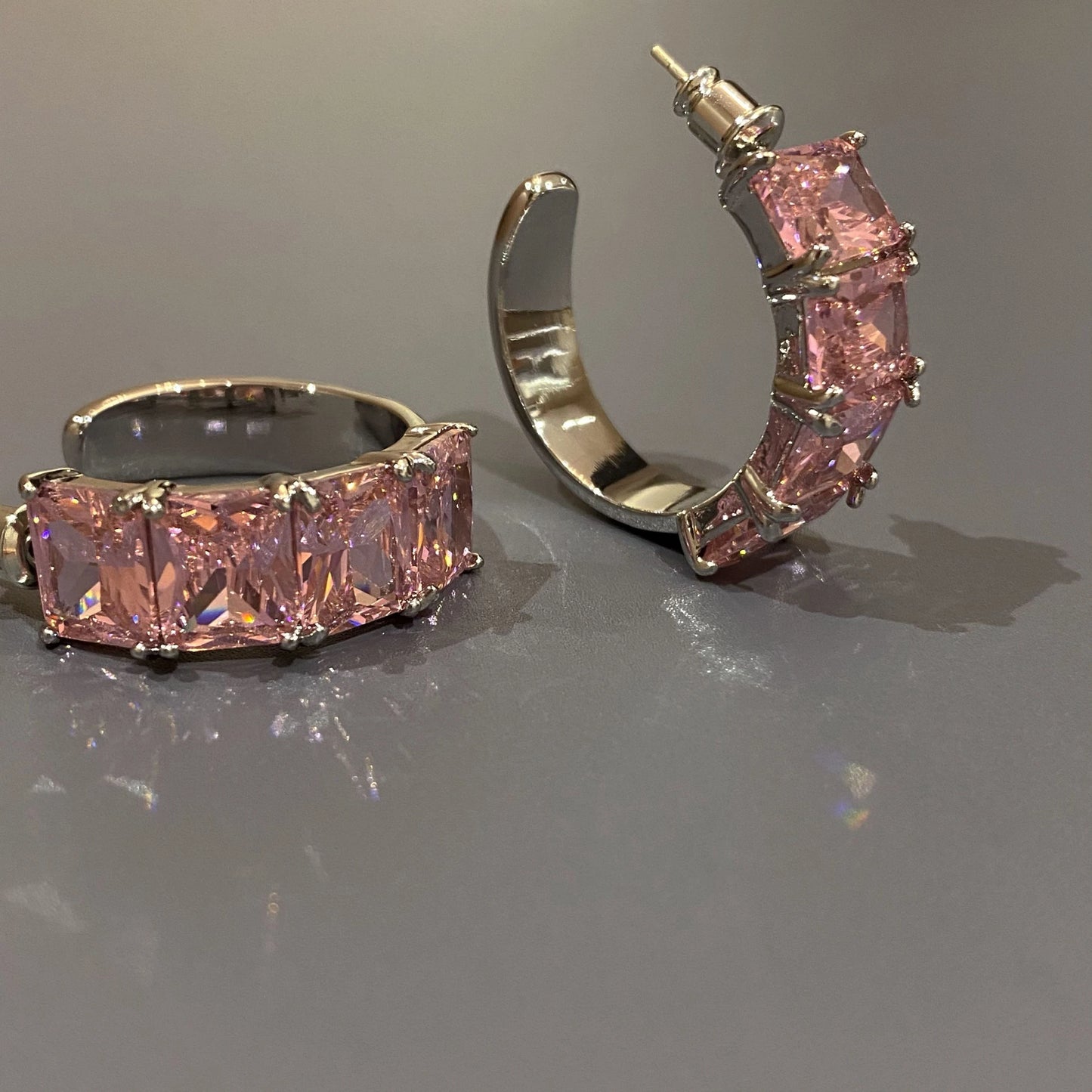 Brass Pink AAA Zircon Hoop Earrings Women Jewelry Punk Hiphop Designer Runway Rare Simply Gown Boho Top Japan Korean