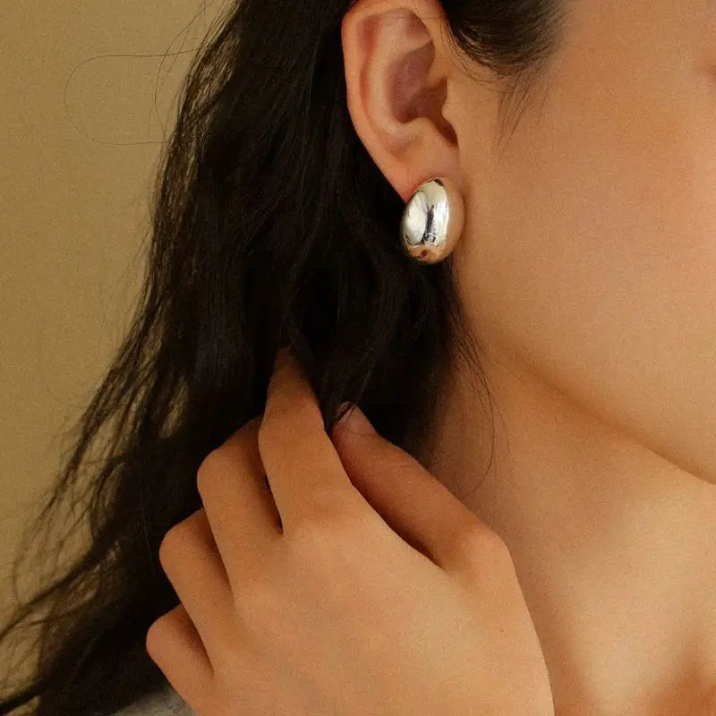 Brass With 18K Button Half Ball Earrings Women Jewelry Punk Party T Show Gown Runway Trendy  Korean Japan Israel  Style INS